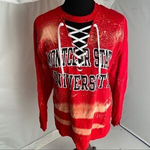 Tailgate Tees Montclair University red custom lace up t-shirt